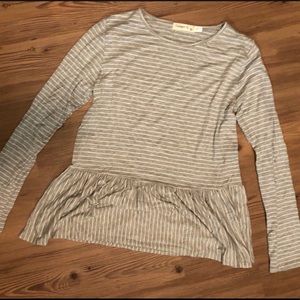 Striped long sleeve peplum cropped shirt